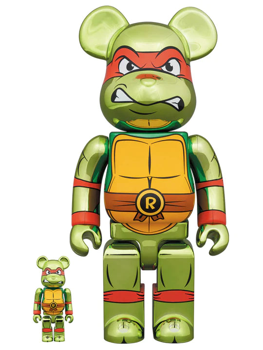 Medicom Bearbrick 100% & 400% Set Teenage Mutant Ninja Turtles Raphael Chrome Version